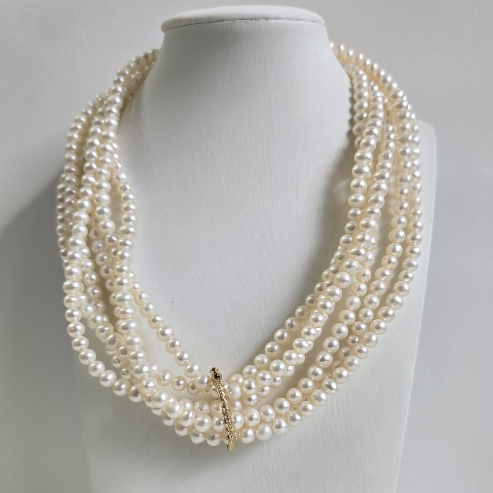 2.54 meters Sterling Silver 925 Elegant Pearl Necklace with Gold Accent